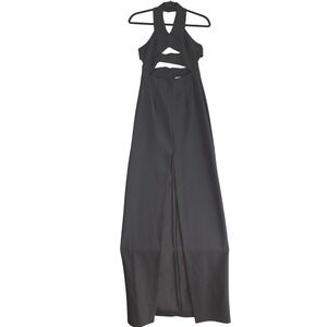 90s Cutout Maxi Gown Womens 0 Black Halter Slit Dress Prom Hoco Formal Party
